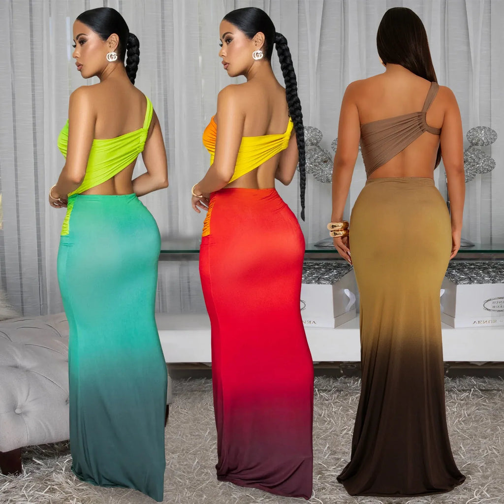 Women's gradient colour cross-shoulder summer dress in polyester fabric
