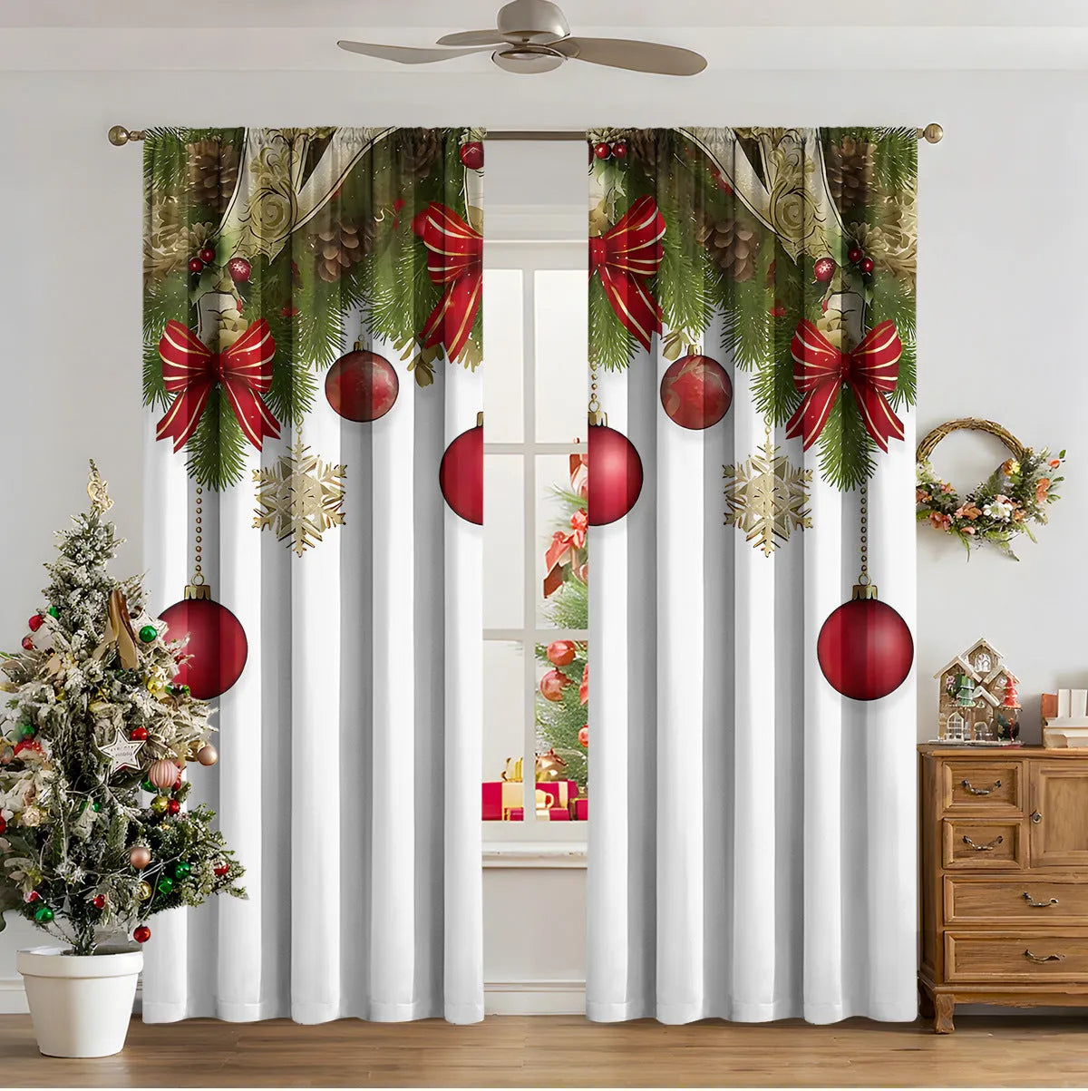 3D digital printed Christmas curtains in polyester fabric with festive patterns