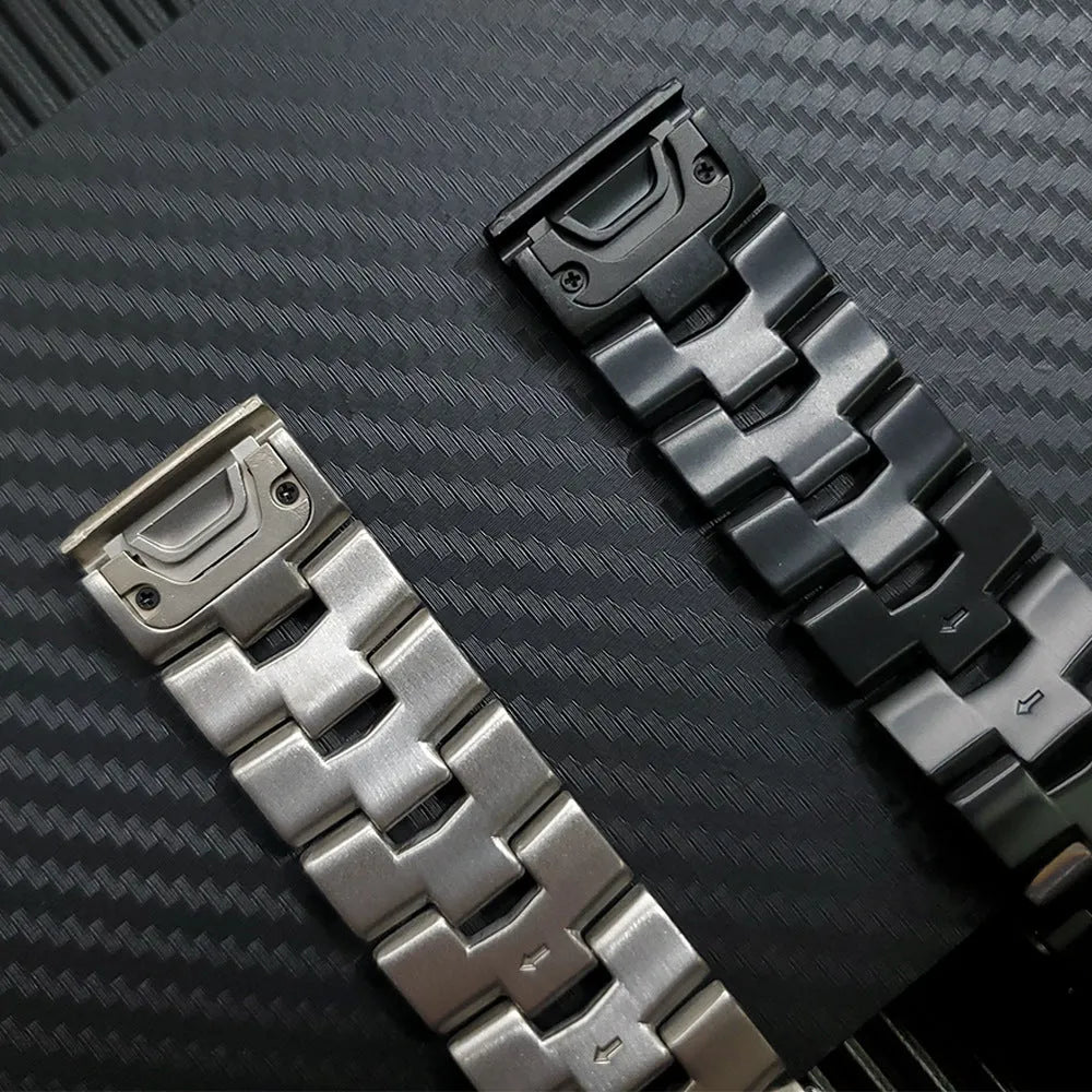 Simple silver, black, and titanium colour watch straps for Garmin Jiaming Fenix series in 22mm and 26mm widths