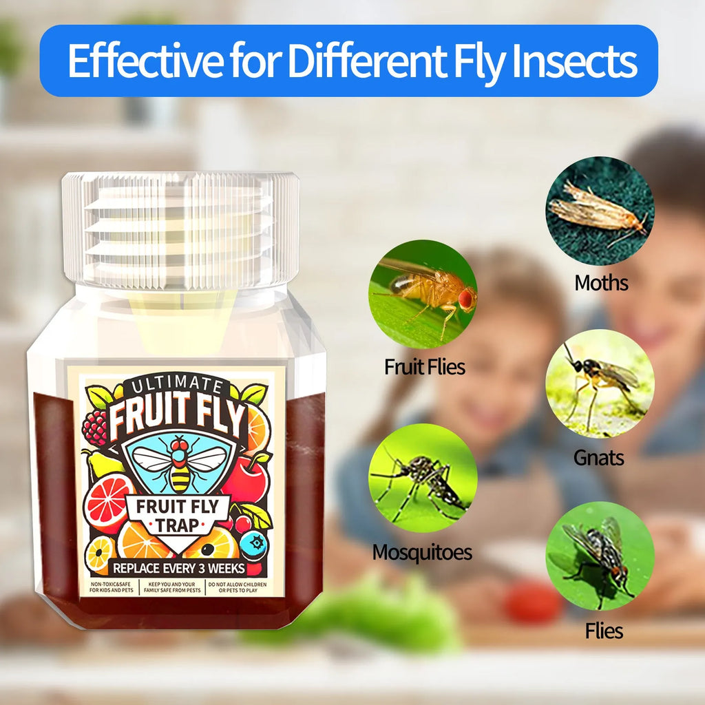 Bottle of SK003 fruit fly bait liquid for use in insect traps.