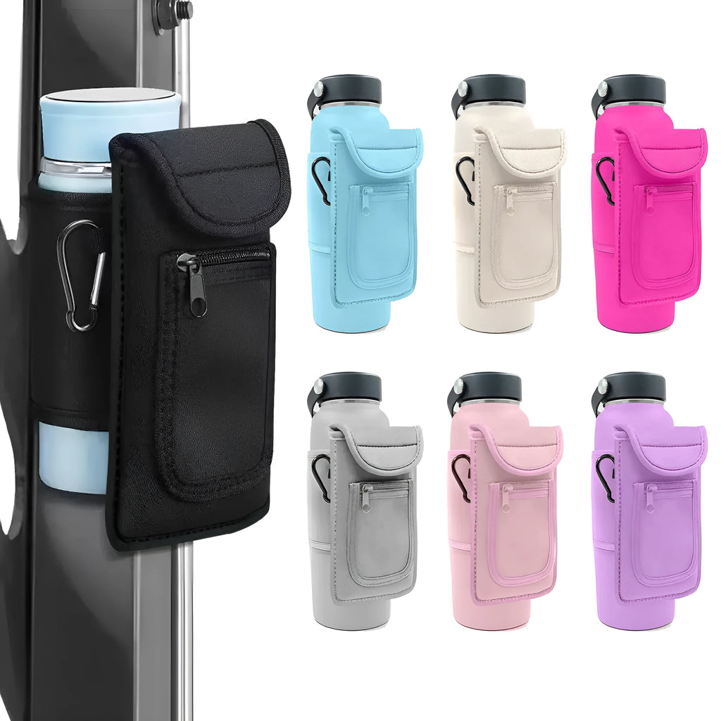 Fabric kettle cup sleeve with magnetic or carabiner attachment for outdoor sports bottles