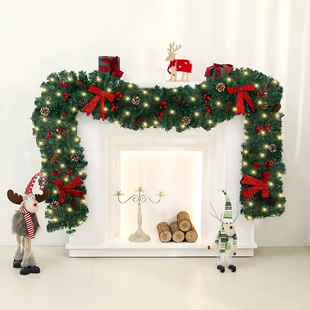 European style PVC Christmas cane decoration with rattan design, pine cones and decorative bow