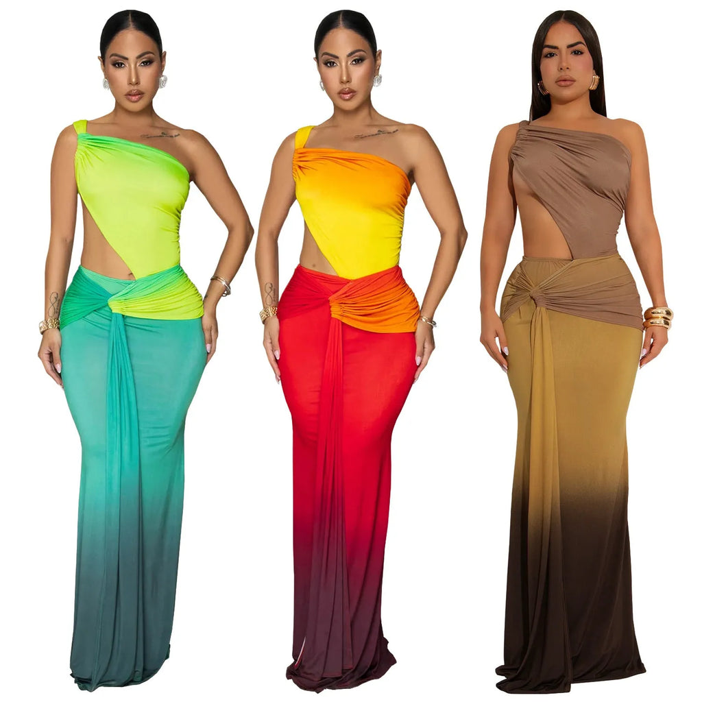 Women's gradient colour cross-shoulder summer dress in polyester fabric