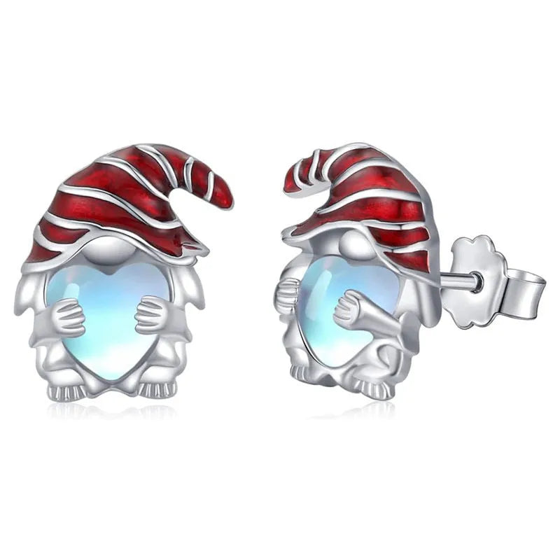 Women's heart-shaped Santa Claus earrings in white gold colour electroplated finish