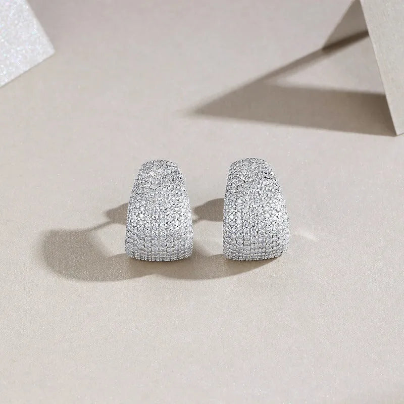 Pair of S925 sterling silver geometric stud earrings with D-E colour moissanite stones