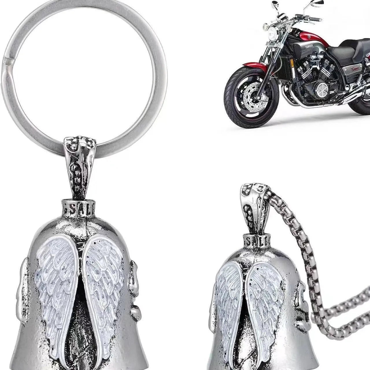 Vintage white angel wings feather keychain and necklace set with electroplated alloy construction