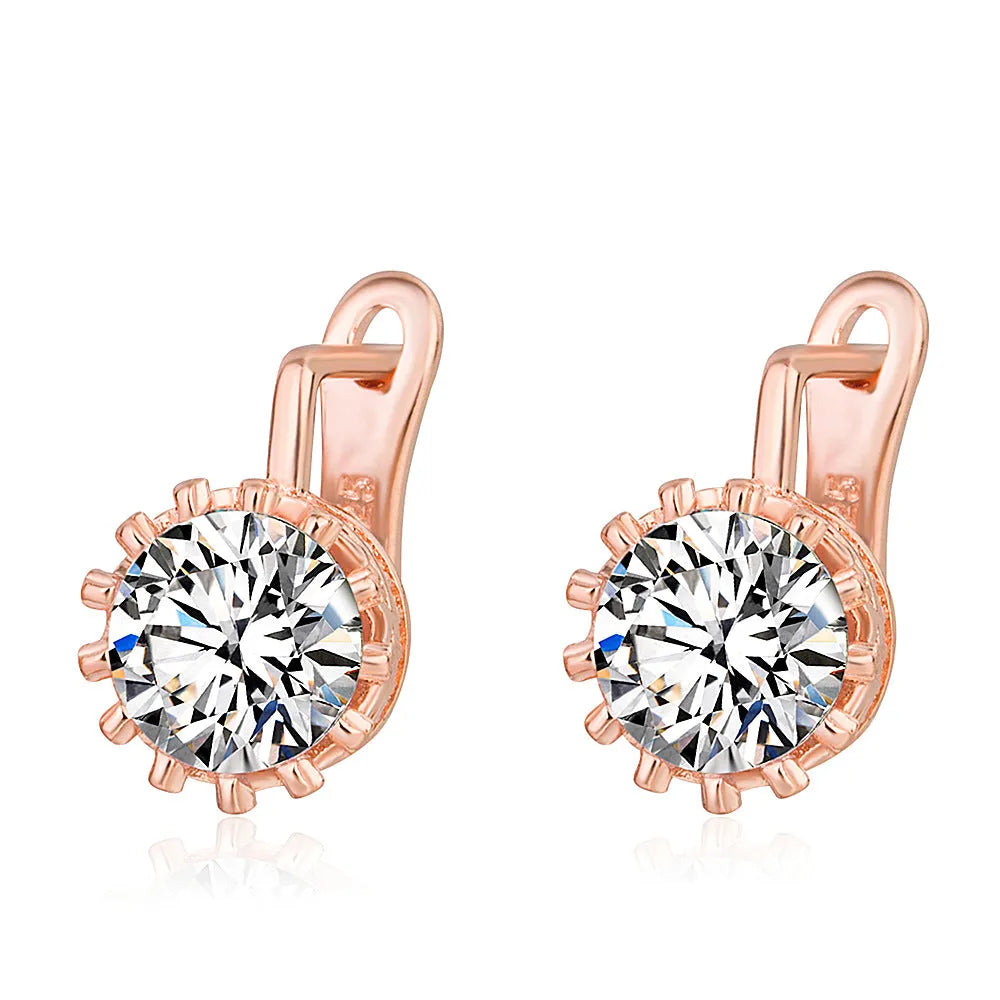 Korean retro crown earrings with crystal diamonds in rose gold and white gold colour options