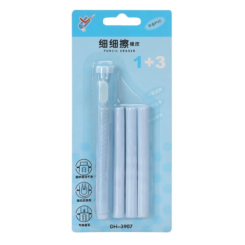 Push type traceless automatic eraser for children in blue, green, pink, purple colours