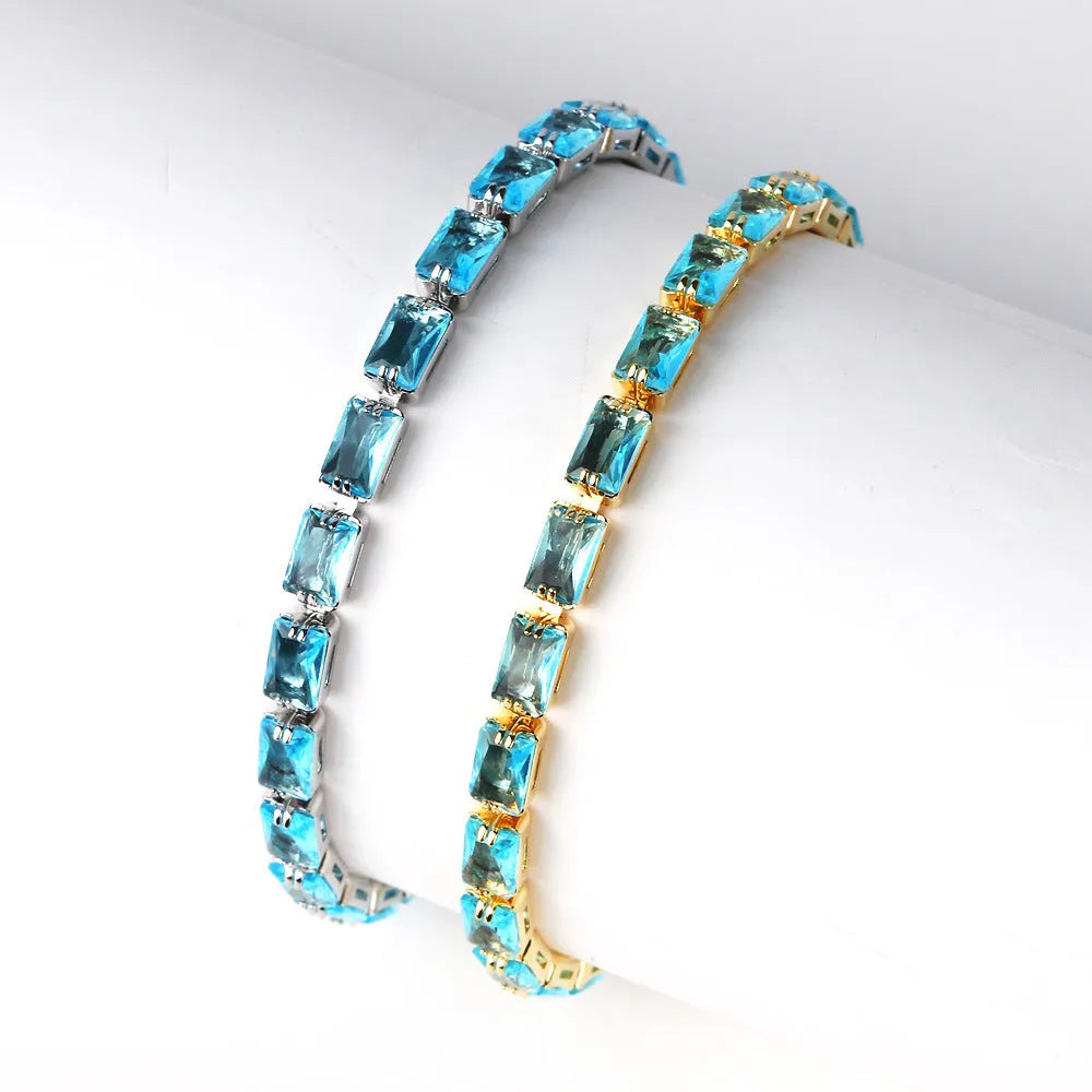 Gold or platinum electroplated women's bracelet with coloured zircon stones in ins style.