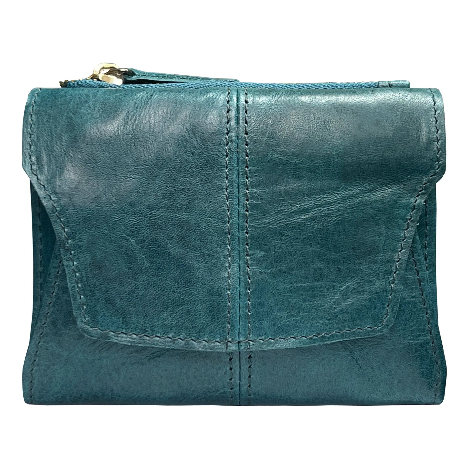 Genuine cowhide leather coin purse with stitching detail in six colour options