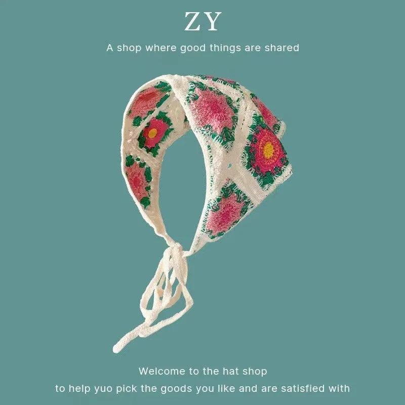 Cotton triangle headscarf with floral pattern options for women's autumn winter wear