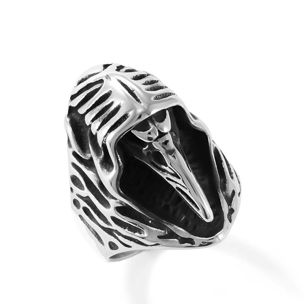 Geometric stainless steel crow ring with punk styling in MR166 colour