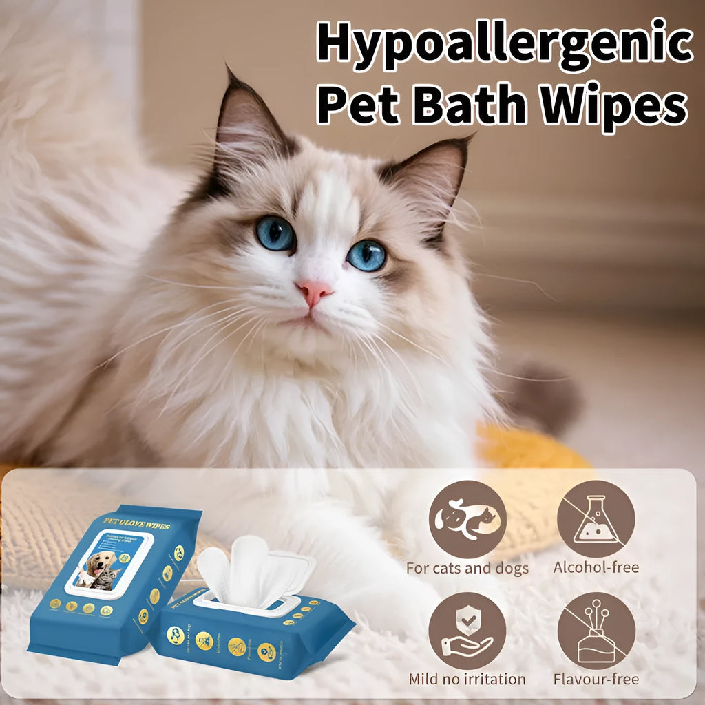 Pack of disposable plastic pet cleaning gloves for cats and dogs