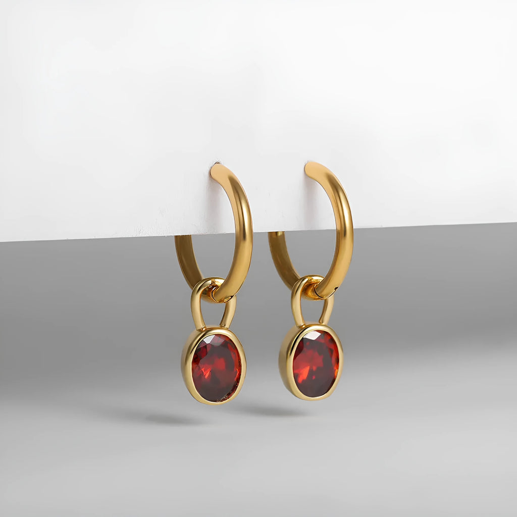 Women's retro simple oval zircon earrings in copper, shown in one of six available colours.