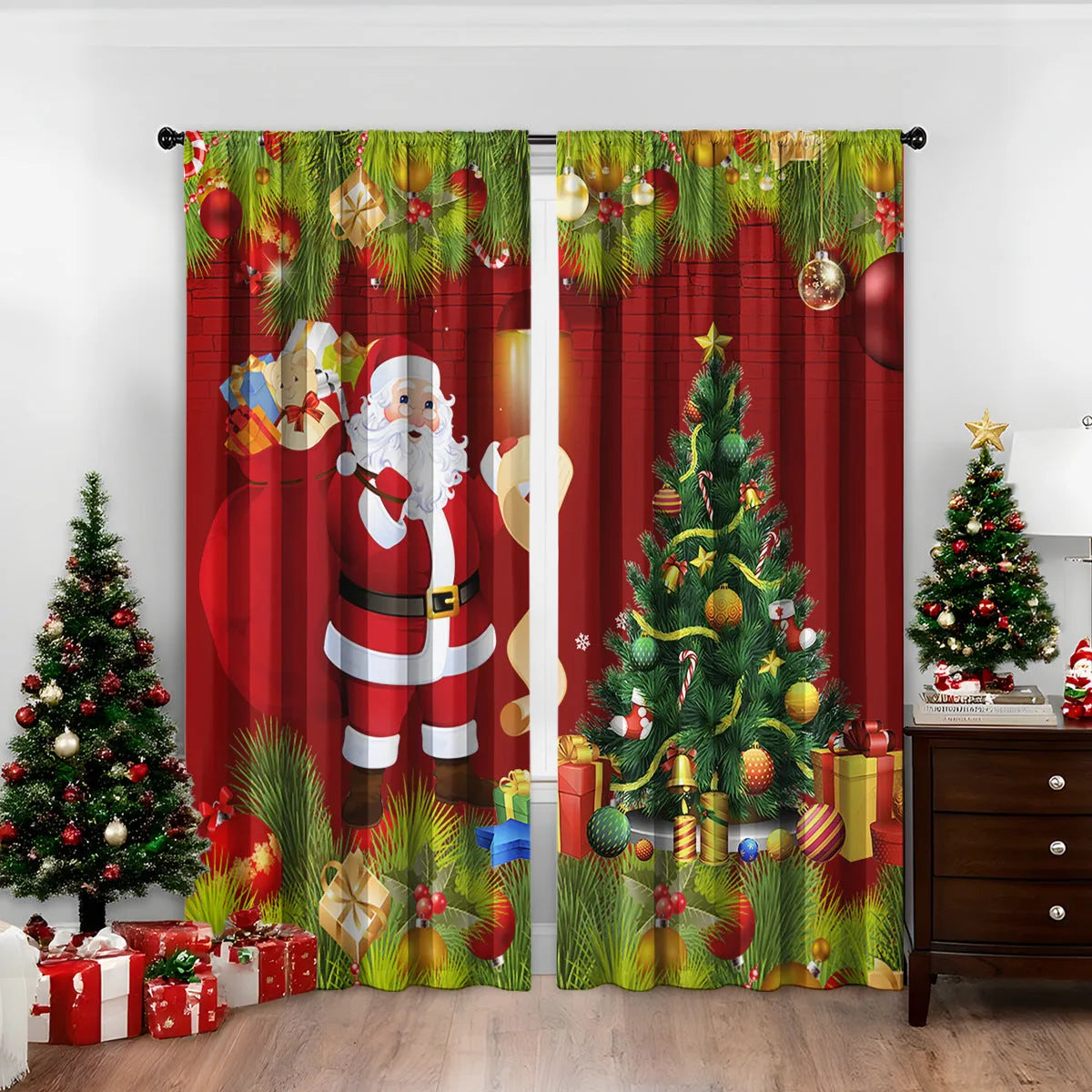 3D digital printed Christmas curtains in polyester fabric with festive patterns