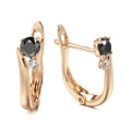 Women's drop shape earrings with black agate stones and gold-plated copper geometric design