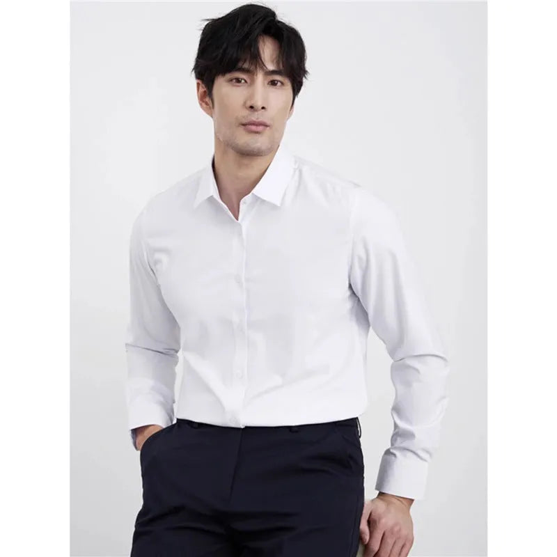 Men's wine red slim fit casual cardigan shirt with non-ironing treatment and long sleeves