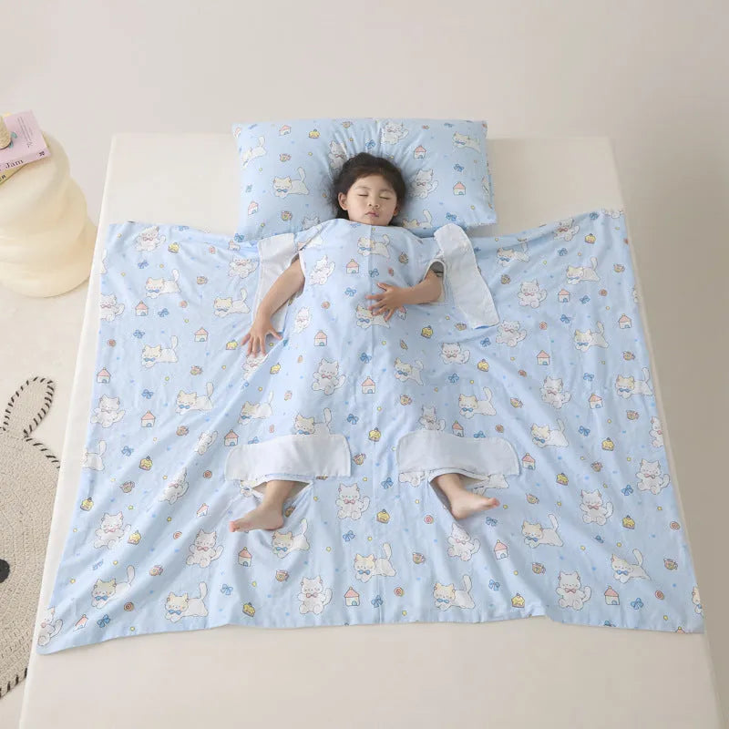 Anti-kick summer blanket in a themed colour like Cloud Bear Star Dream, shown with a matching pillowcase.