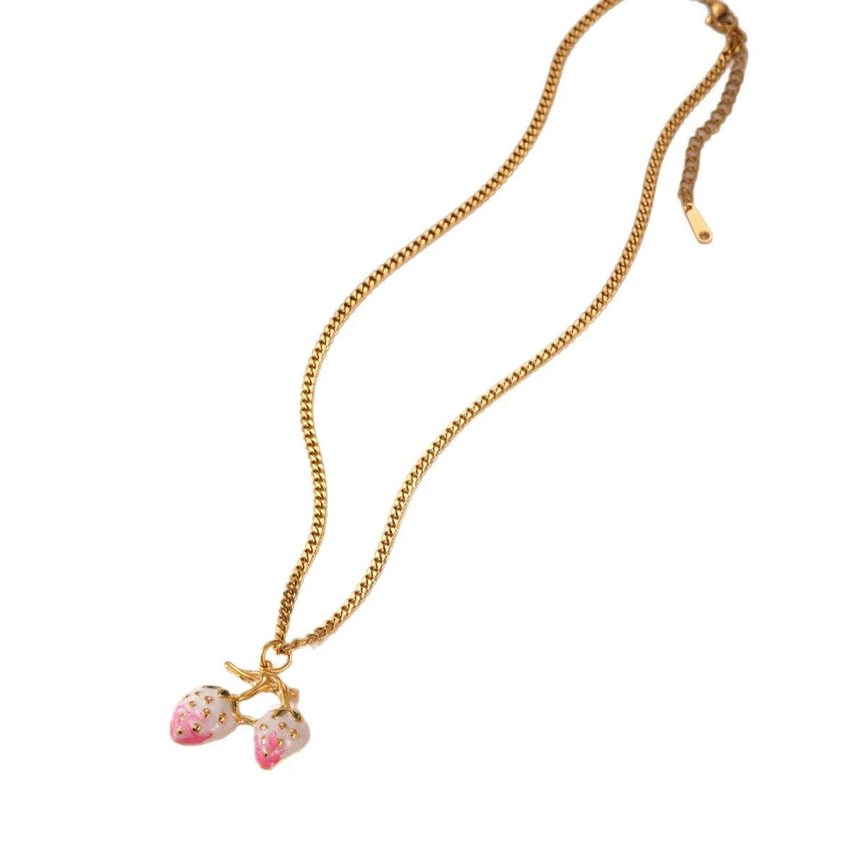 Stainless steel strawberry pendant necklace with red and white gradient colour finish.