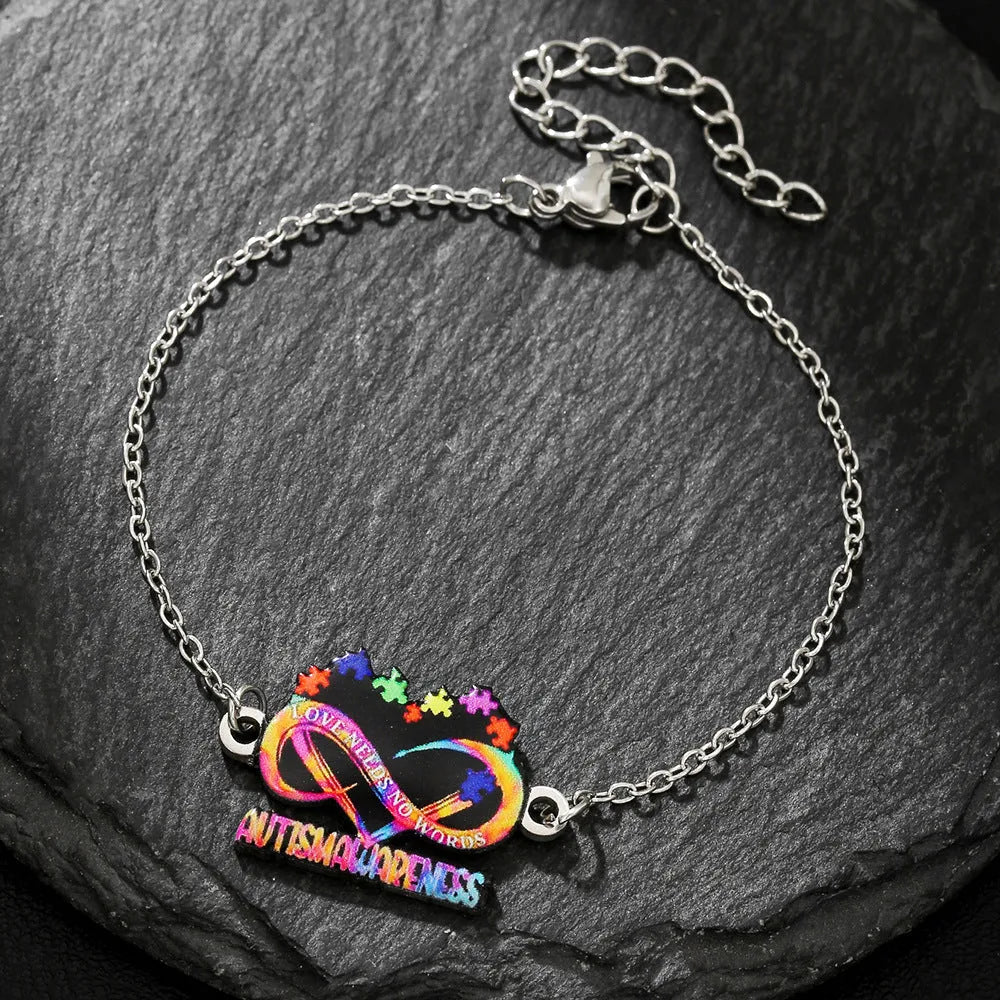 Stainless steel necklace and bracelet set with inspirational colour printing and friendship designs
