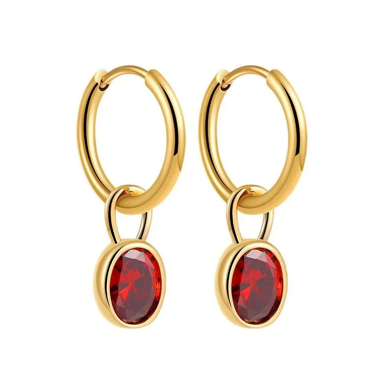 Women's retro simple oval zircon earrings in copper, shown in one of six available colours.