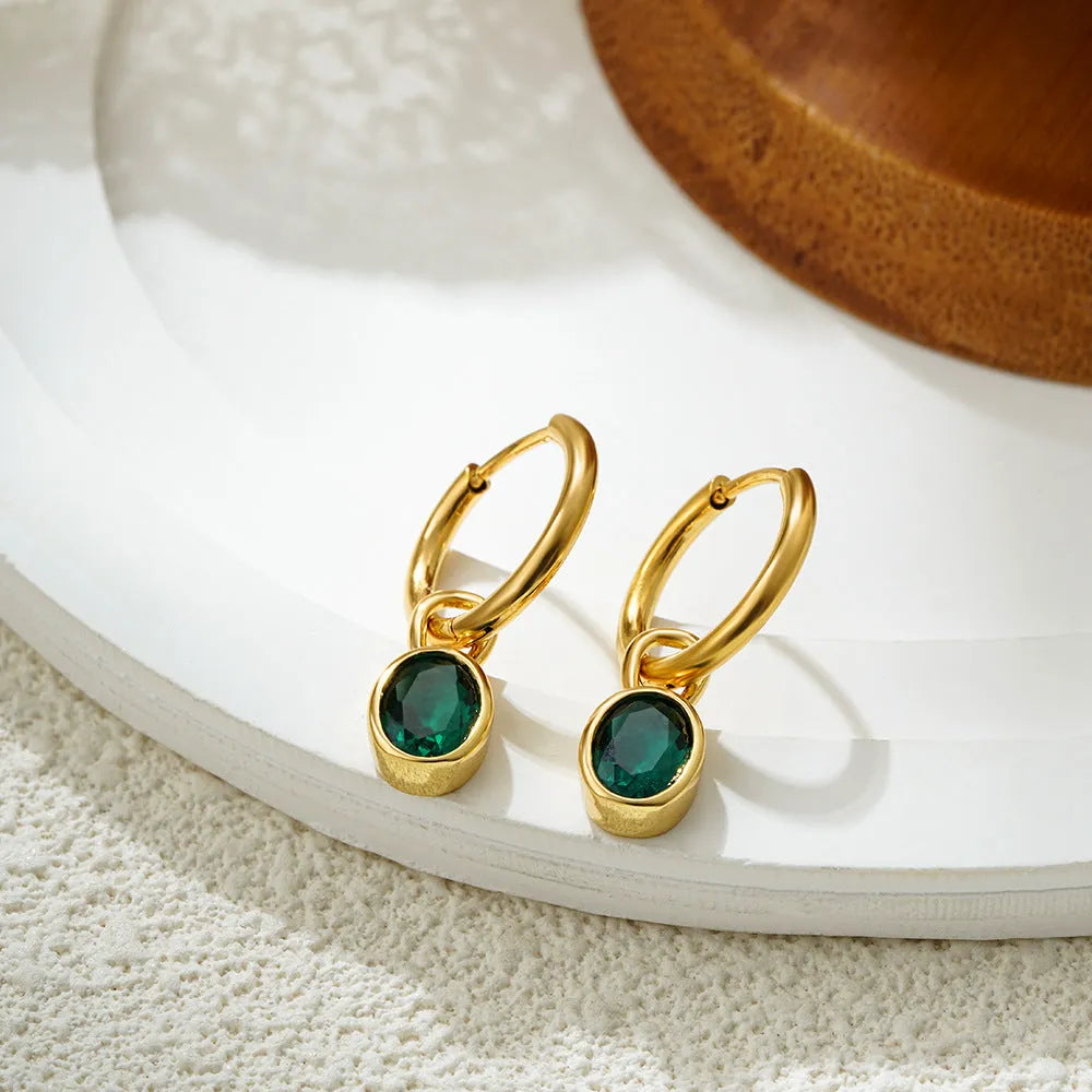 Women's retro simple oval zircon earrings in copper, shown in one of six available colours.