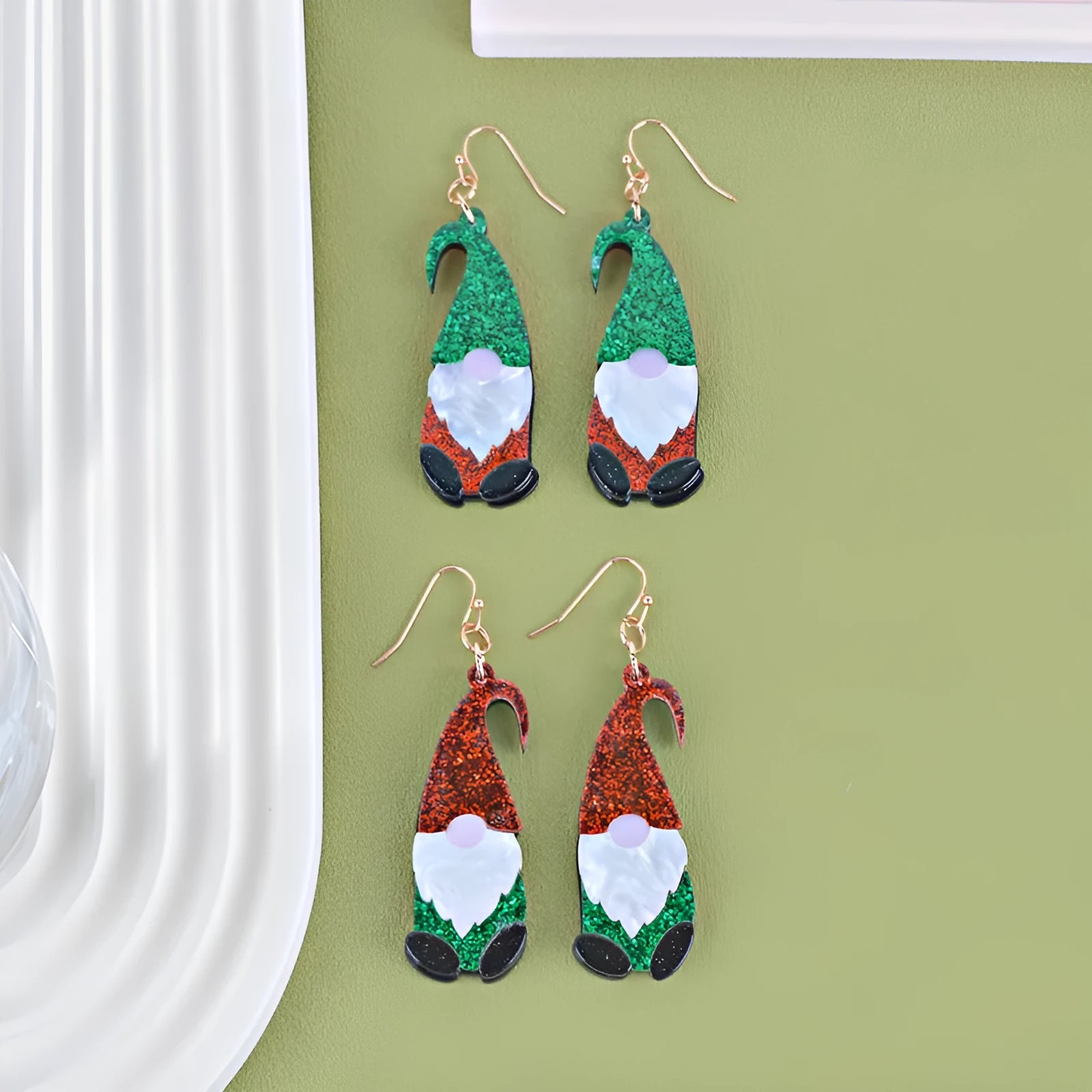 Santa Claus cartoon character acrylic fashion earrings showing three colour variations