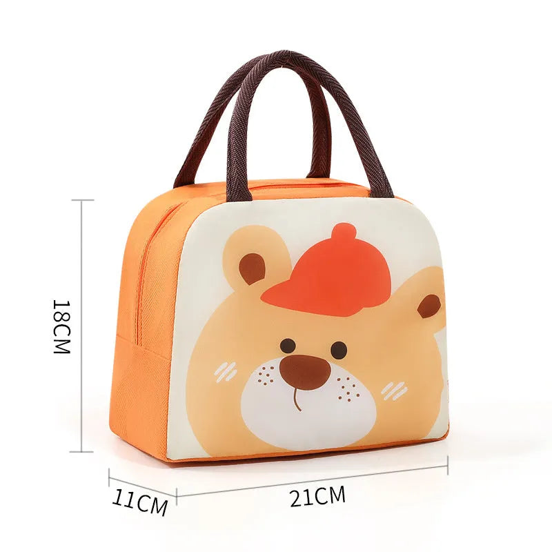 Children's insulated lunch box bag with cartoon animal design and aluminium foil insulation