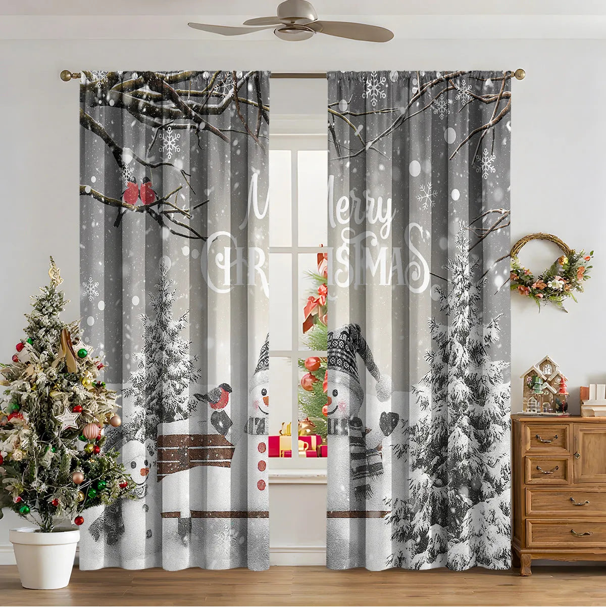 3D digital printed Christmas curtains in polyester fabric with festive patterns