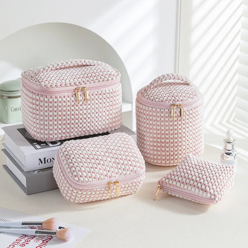 Flannelette makeup bag four-piece set in cube style with polyester construction