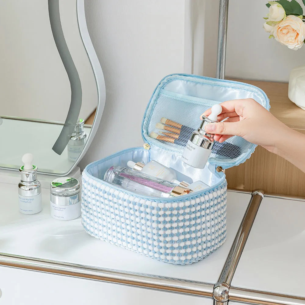 Flannelette makeup bag four-piece set in cube style with polyester construction