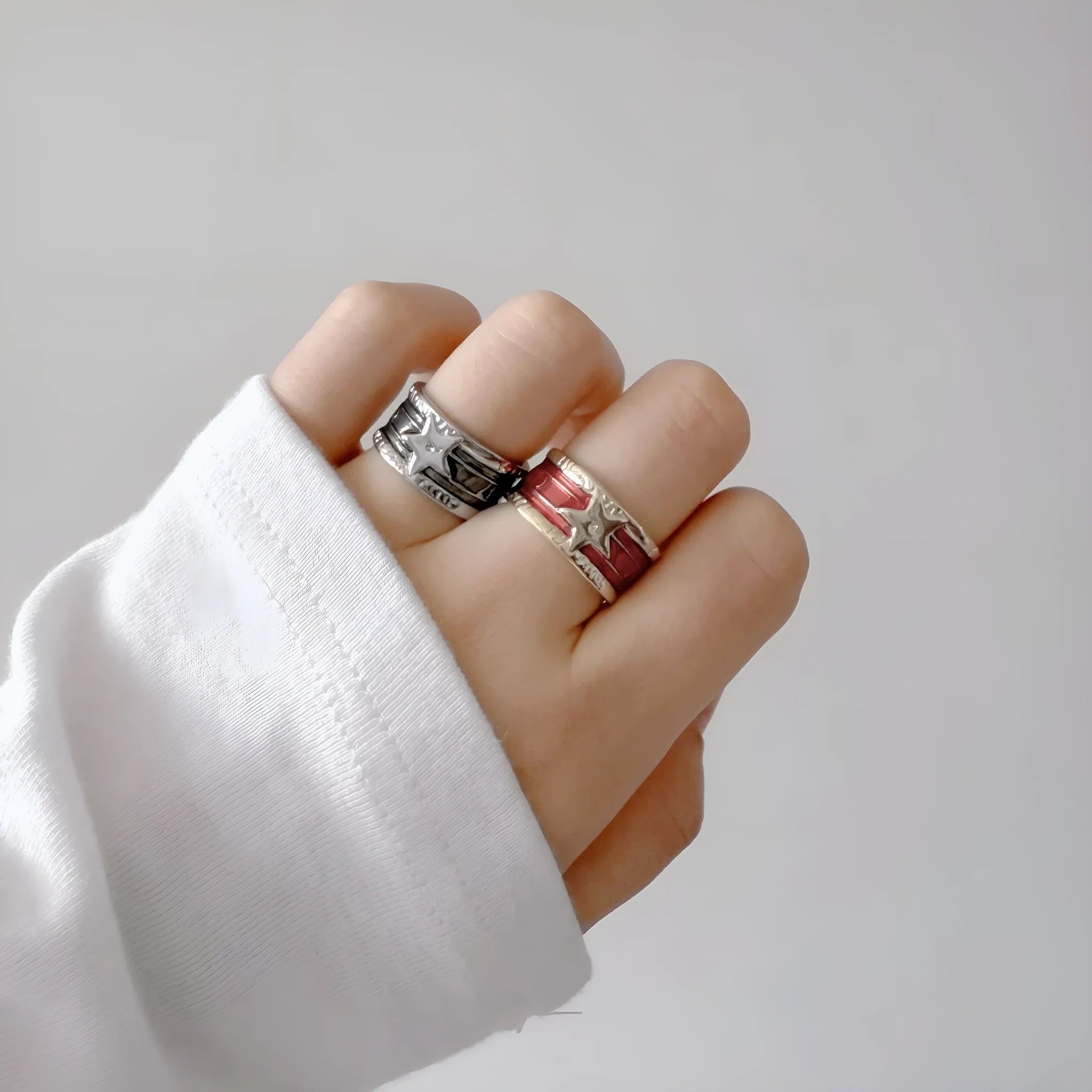 Retro geometric copper ring with adjustable sizing and a distressed finish.