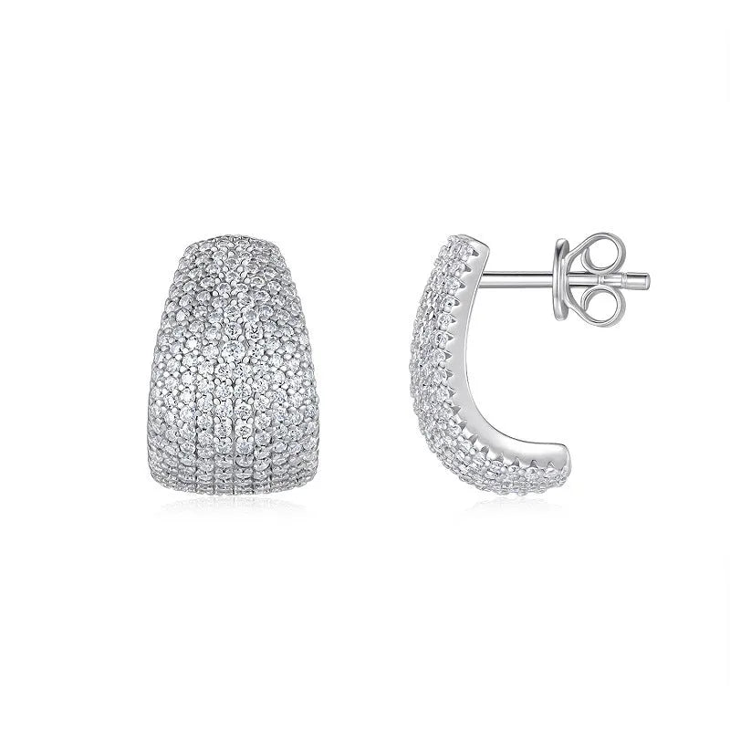 Pair of S925 sterling silver geometric stud earrings with D-E colour moissanite stones
