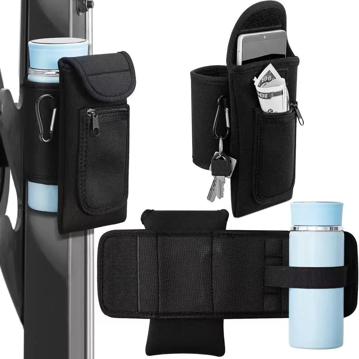 Fabric kettle cup sleeve with magnetic or carabiner attachment for outdoor sports bottles