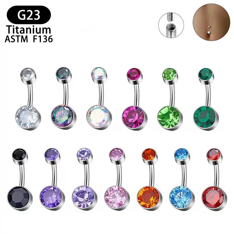 Double-headed zircon titanium alloy navel stud with internal thread in various colors