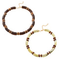 Women's exaggerated multi-layer wooden necklace and bracelet set in alloy with round pendant design