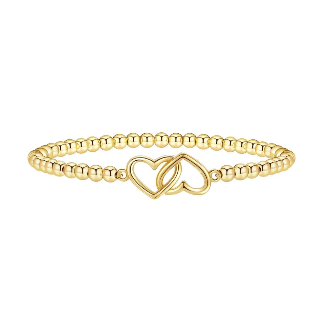 Women's adjustable stainless steel beaded bracelet in a geometric design with round accents.