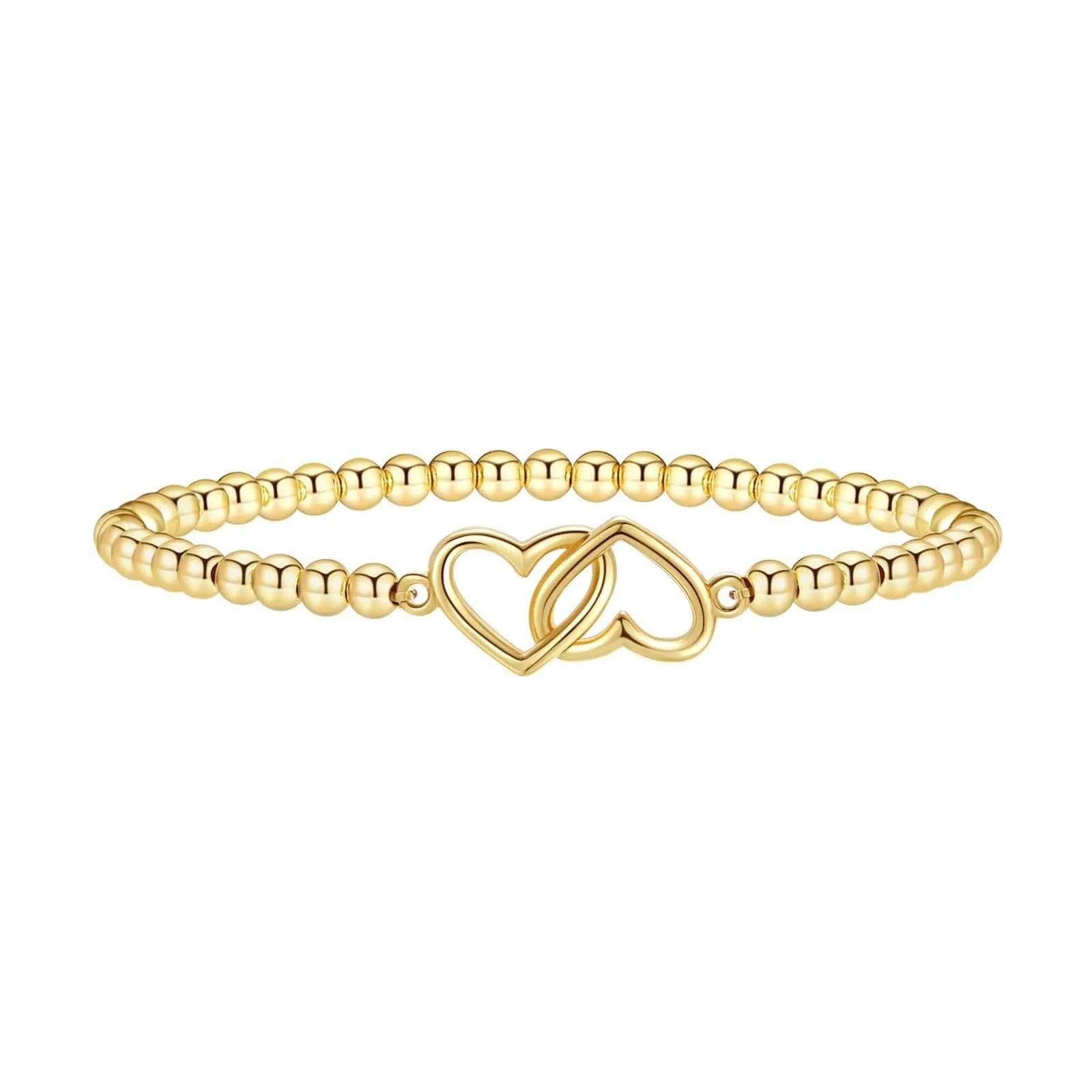 Women's adjustable stainless steel beaded bracelet in a geometric design with round accents.