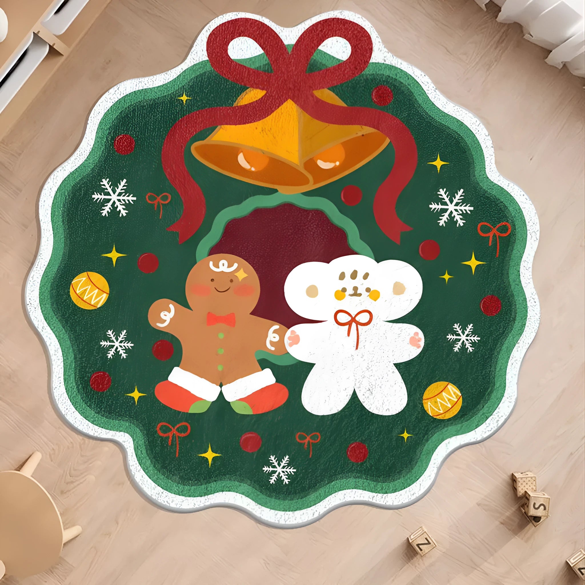 Alien-shaped Christmas floor mat in imitation cashmere with festive holiday patterns