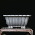 Square purple sand ceramic bonsai pot with classical styling for desktop plants, measuring 37x15cm