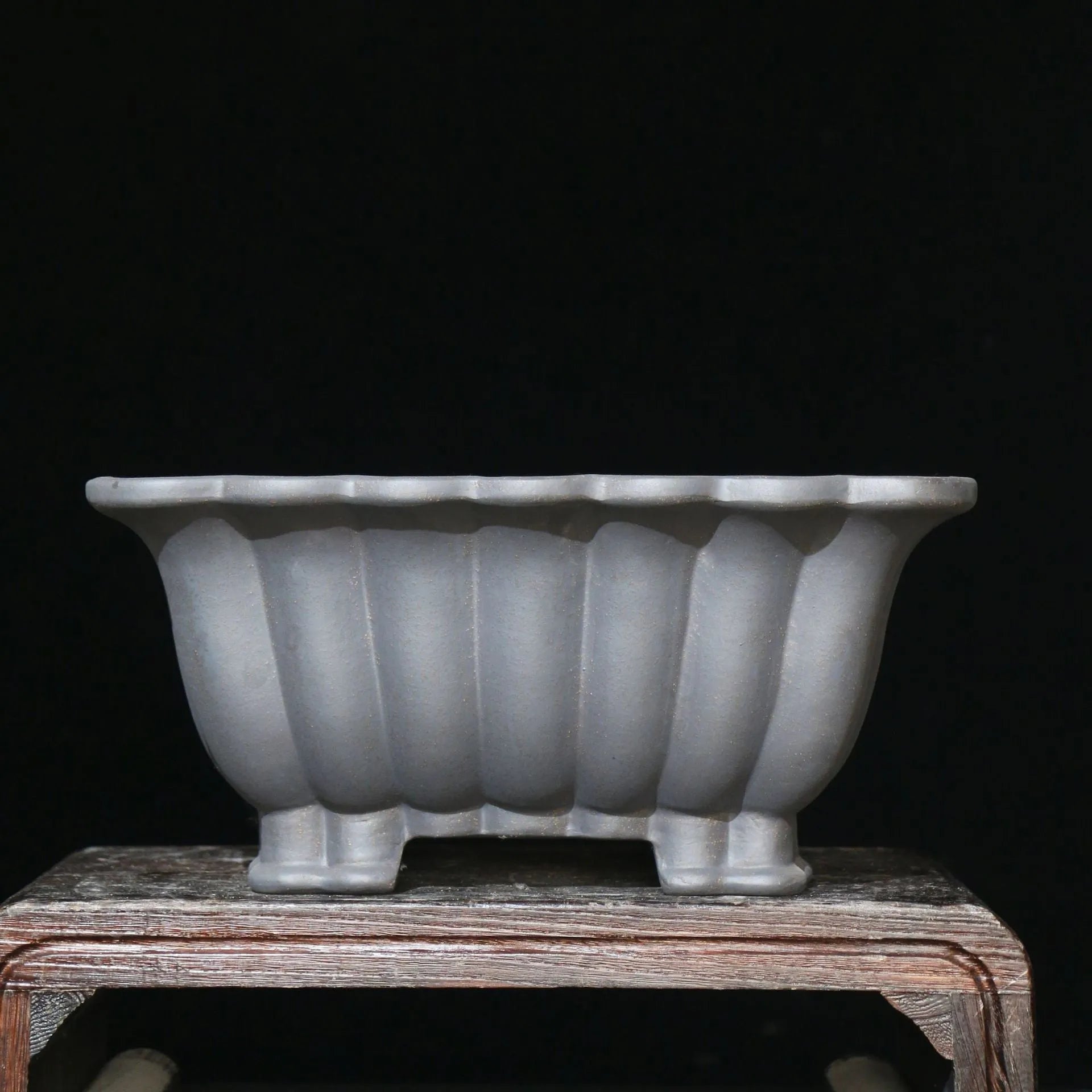 Square purple sand ceramic bonsai pot with classical styling for desktop plants, measuring 37x15cm