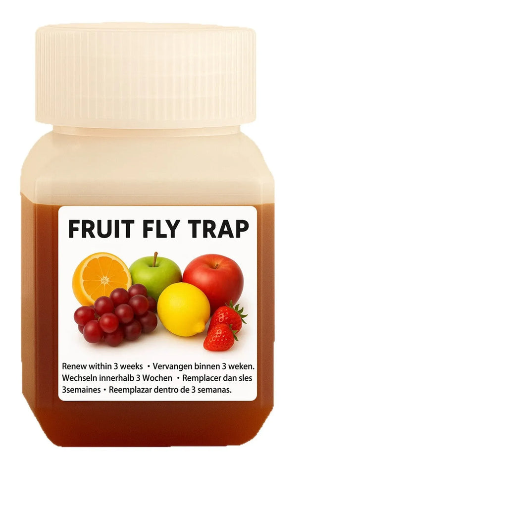 Bottle of SK003 fruit fly bait liquid for use in insect traps.