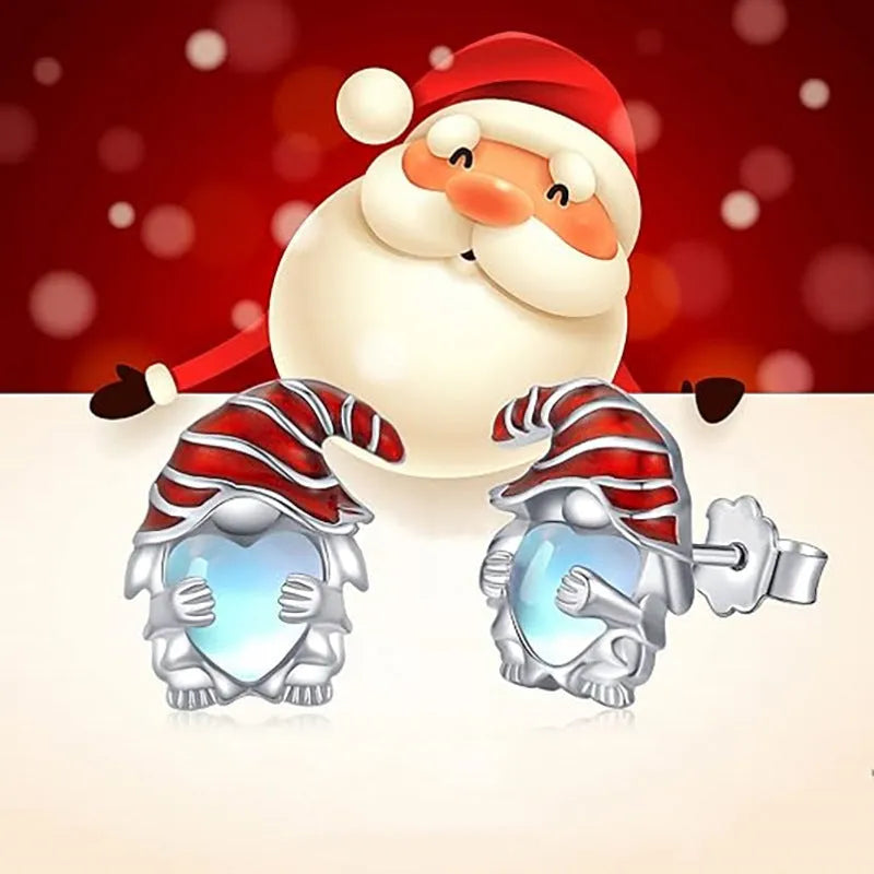Women's heart-shaped Santa Claus earrings in white gold colour electroplated finish