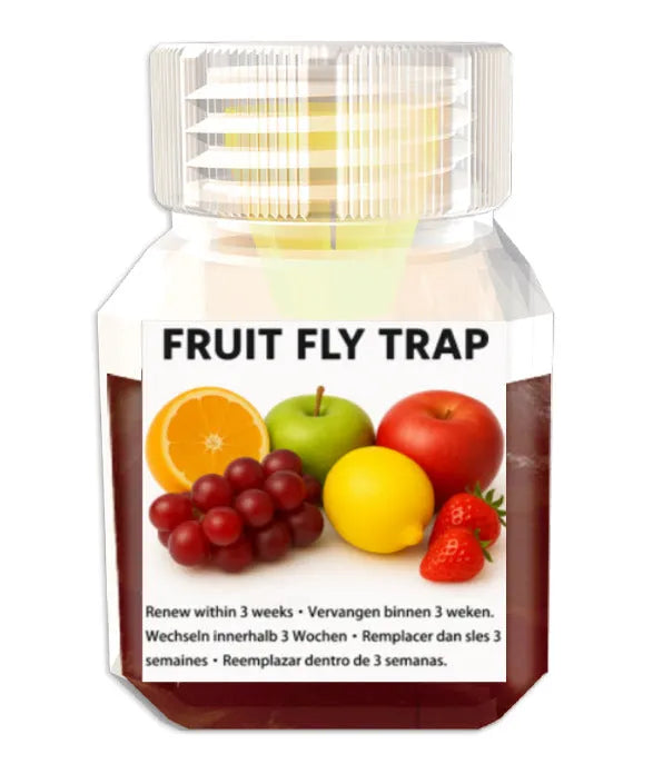 Bottle of SK003 fruit fly bait liquid for use in insect traps.