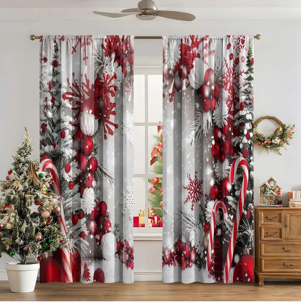 3D digital printed Christmas curtains in polyester fabric with festive patterns