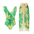 Women's solid colour spaghetti strap one-piece swimsuit with a matching skirt