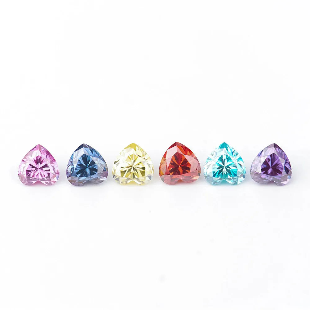 Loose heart shaped moissanite stone in lemon yellow and sapphire blue various sizes