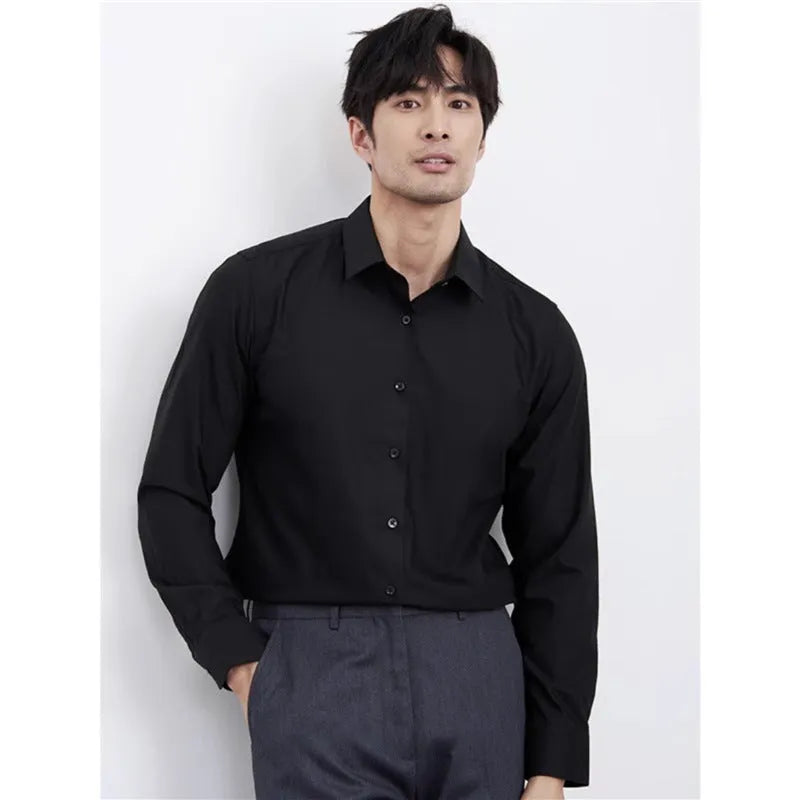 Men's wine red slim fit casual cardigan shirt with non-ironing treatment and long sleeves