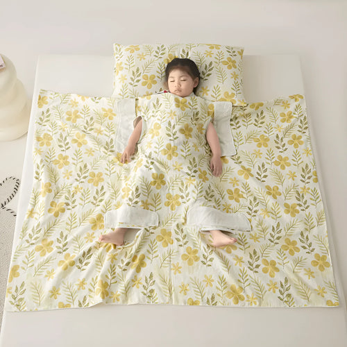 Anti-kick summer blanket in a themed colour like Cloud Bear Star Dream, shown with a matching pillowcase.