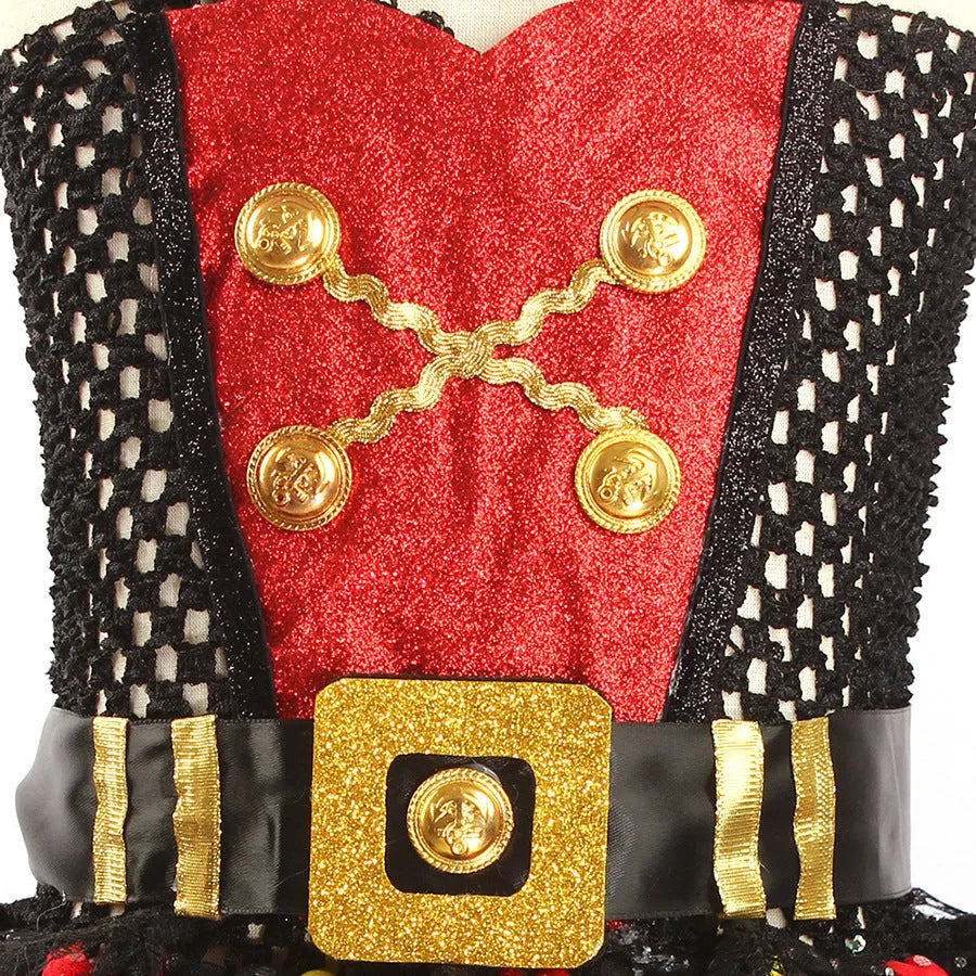 Girls pirate costume dress with sequin trim and gauze panels in sleeveless design for Halloween events